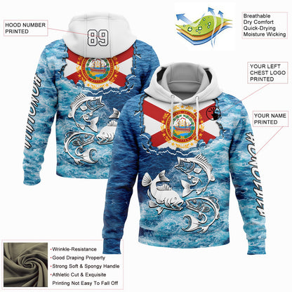 Custom Lakes Blue White Black 3D New Hampshire Flag And Largemouth Bass Carp Fish Fishing Sports Pullover Sweatshirt Hoodie
