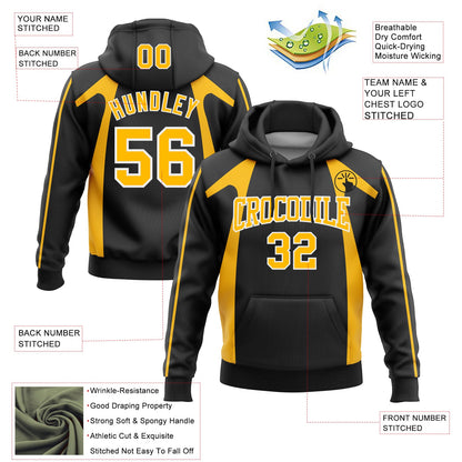 Custom Stitched Black Gold-White 3D Pattern Design Segmentation Patchwork Stripe Sports Pullover Sweatshirt Hoodie