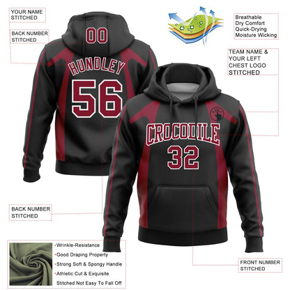 Custom Stitched Black Crimson-White 3D Pattern Design Segmentation Patchwork Stripe Sports Pullover Sweatshirt Hoodie