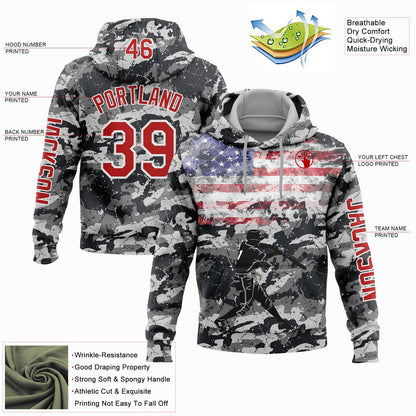 Custom Camo Red-White 3D USA Flag Sports Pullover Sweatshirt Salute To Service Hoodie