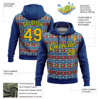 Custom Stitched US Navy Blue Gold-Kelly Green Christmas 3D Sports Pullover Sweatshirt Hoodie