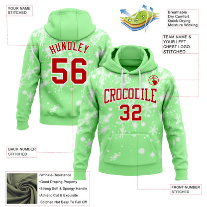 Custom Stitched Pea Green Red-White Christmas Snowflakes 3D Sports Pullover Sweatshirt Hoodie