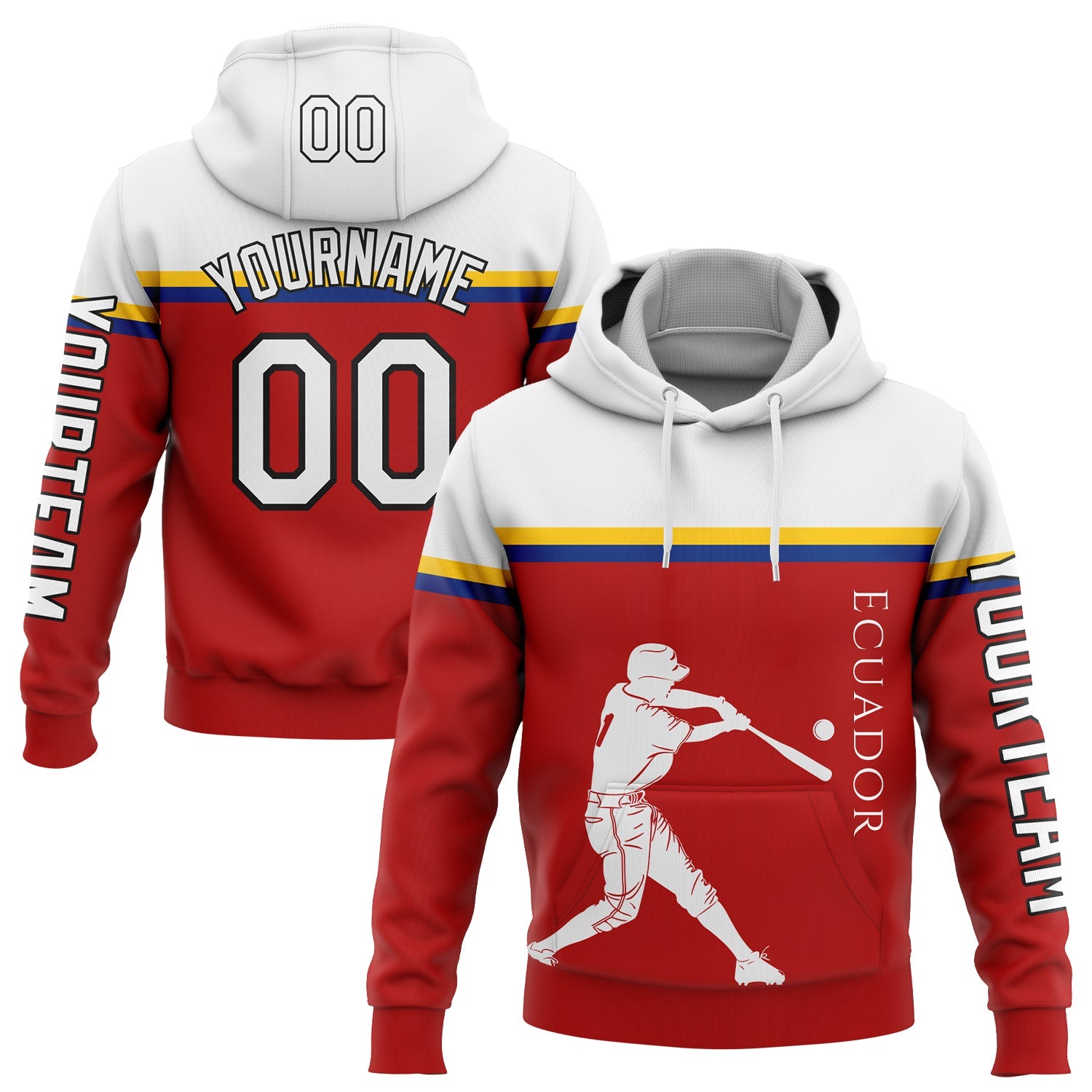 Custom Red Yellow Royal-Black 3D Ecuador Ecuadorian Flag Sports Pullover Sweatshirt Hoodie