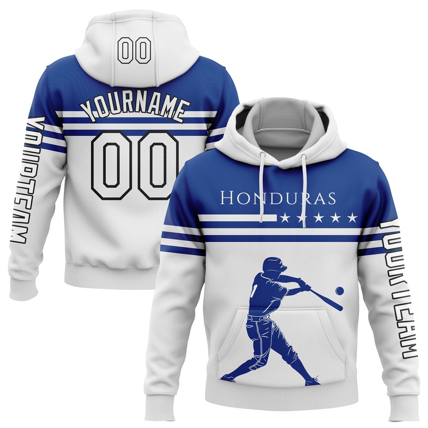 Custom White Royal-Black 3D Honduras Honduran Flag Sports Pullover Sweatshirt Hoodie