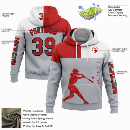 Custom Gray Red Fire Red-Black 3D Canada Canadian Flag Sports Pullover Sweatshirt Hoodie