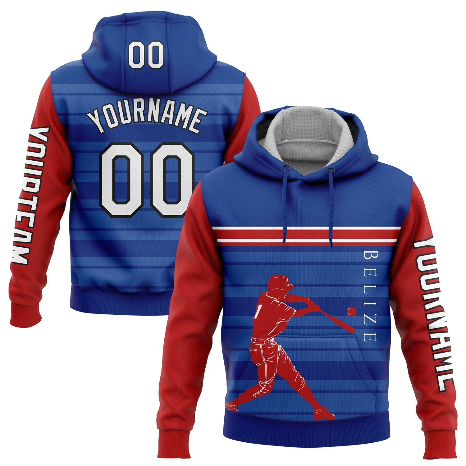 Custom Royal Red-Black 3D Belize Belizean Flag Sports Pullover Sweatshirt Hoodie