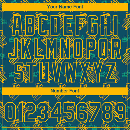 Custom Midnight Green Gold 3D Pattern Design Machine Excavator Labor Day Performance T-Shirt