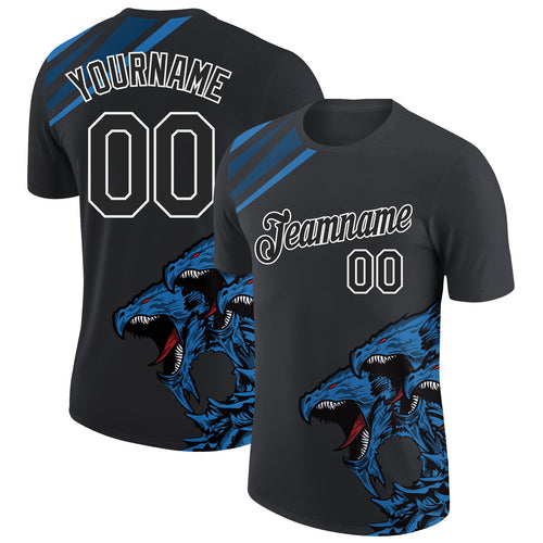 Custom Black Blue-White 3D Esports Performance T-Shirt