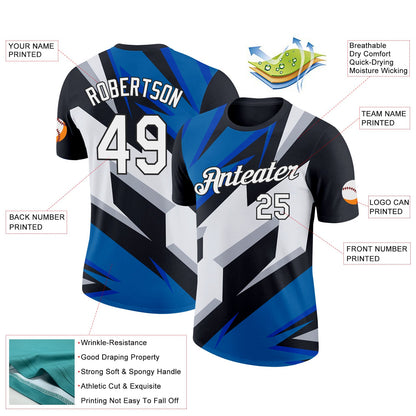 Custom Black White-Blue 3D Esports Performance T-Shirt