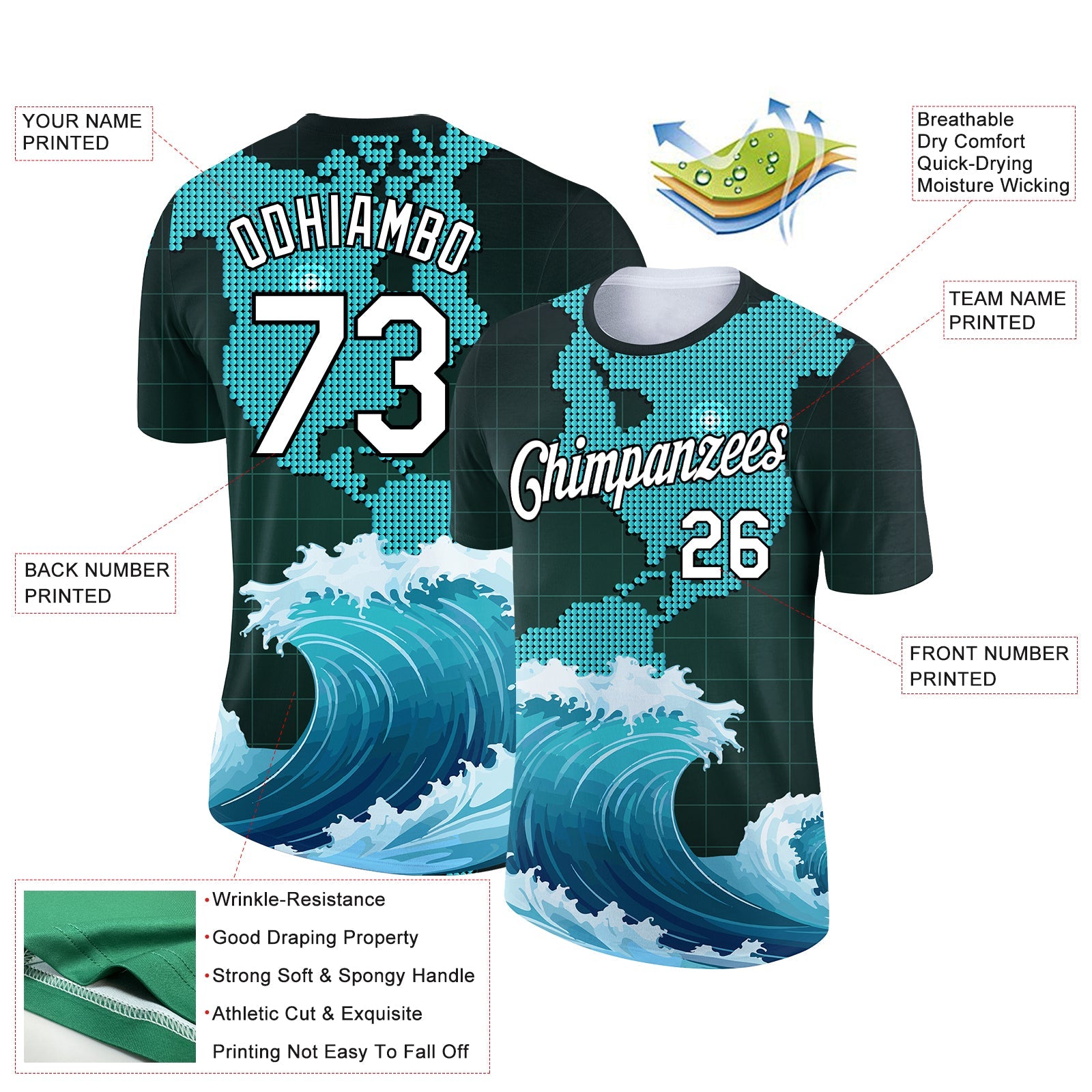 Custom Midnight Green White-Black 3D Pattern Design Travel Sailing Columbus Day Performance T-Shirt