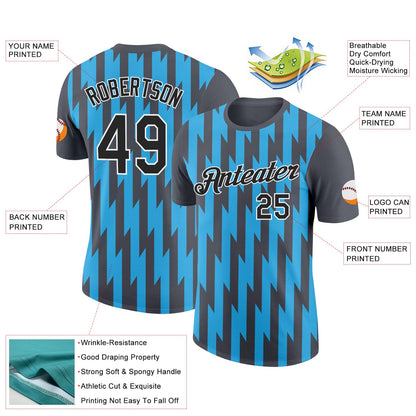 Custom Steel Gray Black-Sky Blue 3D Esports Performance T-Shirt