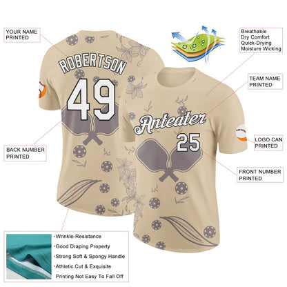 Custom City Cream White-Black 3D Pickleball Paddles Balls Floral Performance T-Shirt