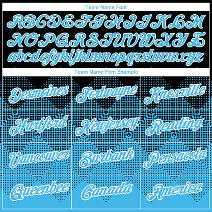 Custom Black Sky Blue-White 3D Pattern Design Gradient Square Shapes Performance T-Shirt