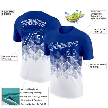 Custom Royal White 3D Pattern Design Gradient Square Shapes Performance T-Shirt