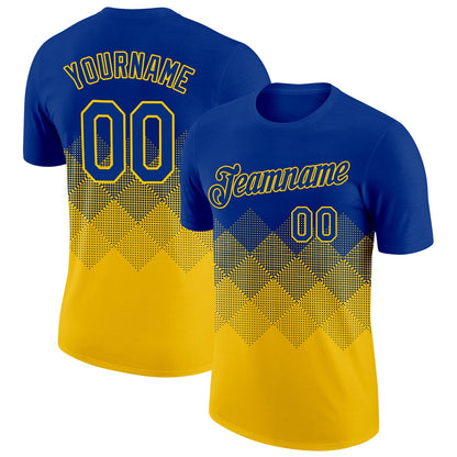 Custom Royal Yellow 3D Pattern Design Gradient Square Shapes Performance T-Shirt