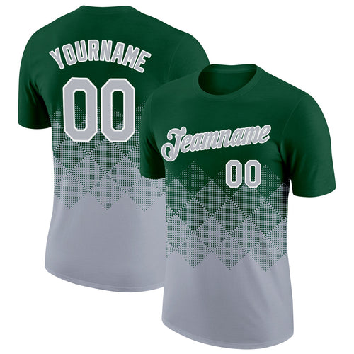 Custom Green Gray-White 3D Pattern Design Gradient Square Shapes Performance T-Shirt