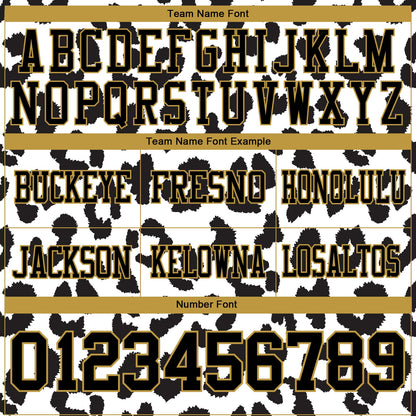 Custom White Black-Old Gold 3D Pattern Leopard Print Authentic Football Jersey