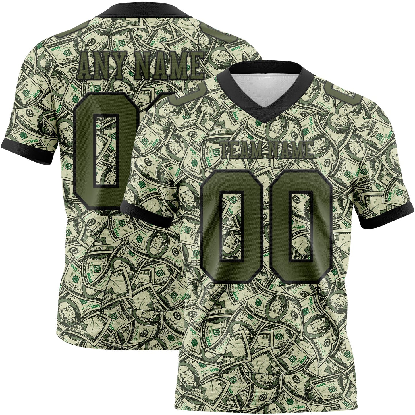Custom Green Olive-Black 3D Pattern Dollar Authentic Football Jersey