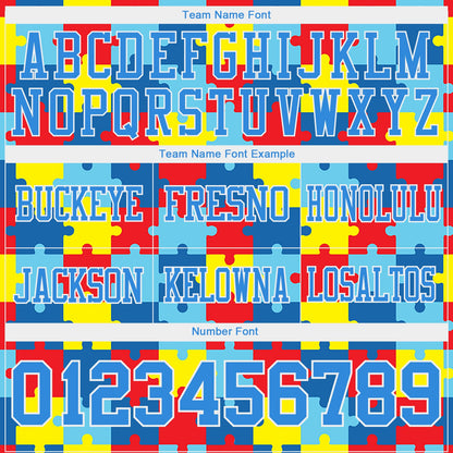 Custom Powder Blue White 3D Pattern Autism Supporter Awareness Puzzle Pieces Authentic Football Jersey