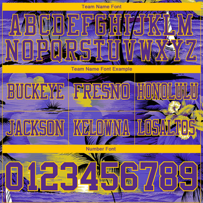 Custom Purple Black-Yellow 3D Pattern Sun Beach Hawaii Palm Trees Authentic Football Jersey