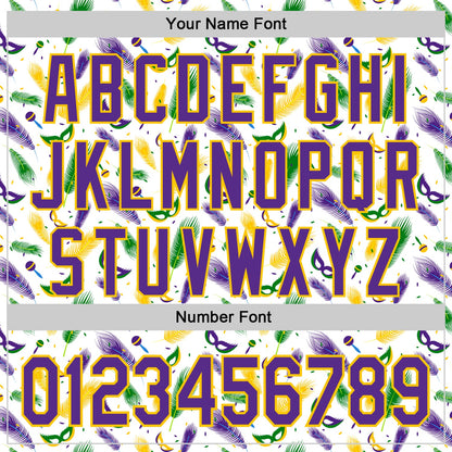 Custom White Purple-Yellow 3D Pattern Design Mardi Gras Shrove Tuesday Authentic Baseball Jersey