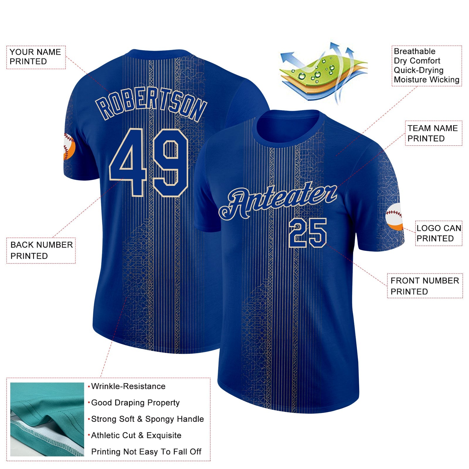 Custom Blue Royal-City Cream 3D Pattern Design Brazil Sportswear Performance T-Shirt