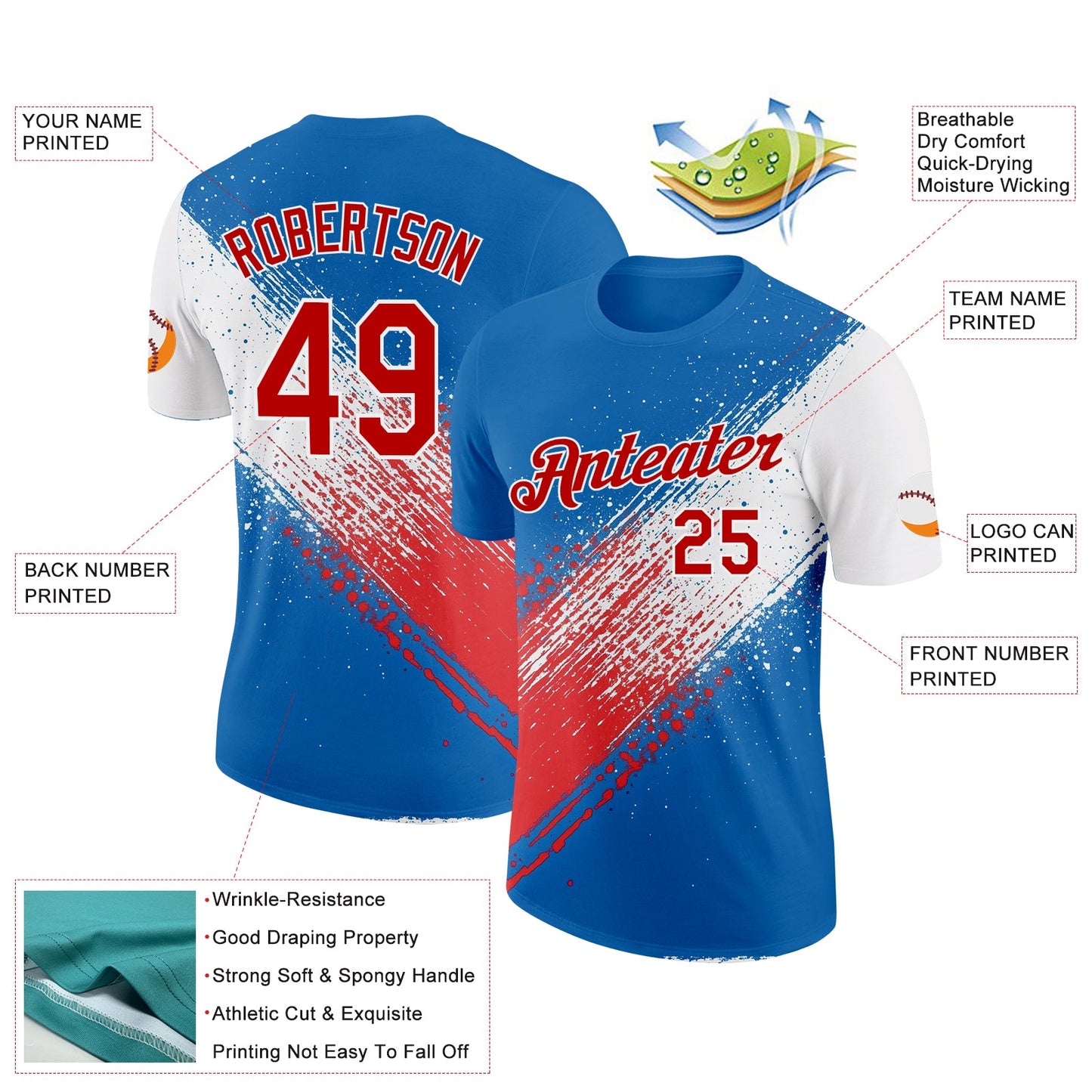 Custom Blue Red-White 3D Pattern Design USA Cuba Sportswear Performance T-Shirt