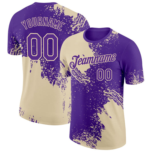 Custom Purple Cream 3D Pattern Design Abstract Brush Stroke Performance T-Shirt