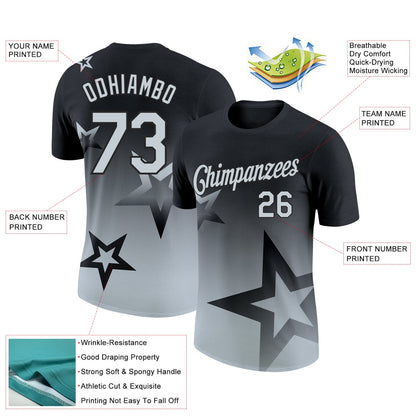 Custom Black Silver 3D Pattern Design Gradient Style Twinkle Star Performance T-Shirt