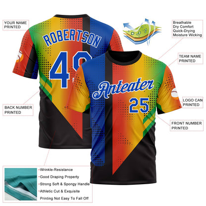 Custom Black Thunder Blue Red Yellow-Green 3D Pattern Design Gradient Africa Sportswear Performance T-Shirt