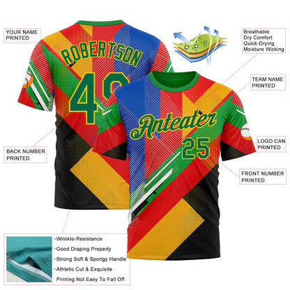 Custom Red Kelly Green Yellow Blue-Black 3D Pattern Design Africa Geometric Shape Sportswear Performance T-Shirt