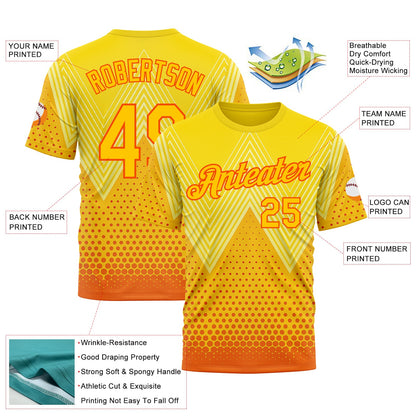 Custom Yellow Orange 3D Pattern Design Spain Sportswear Performance T-Shirt