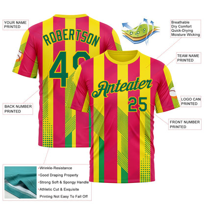 Custom Yellow Kelly Green-Pink 3D Pattern Design Mexico Spain Sportswear Performance T-Shirt