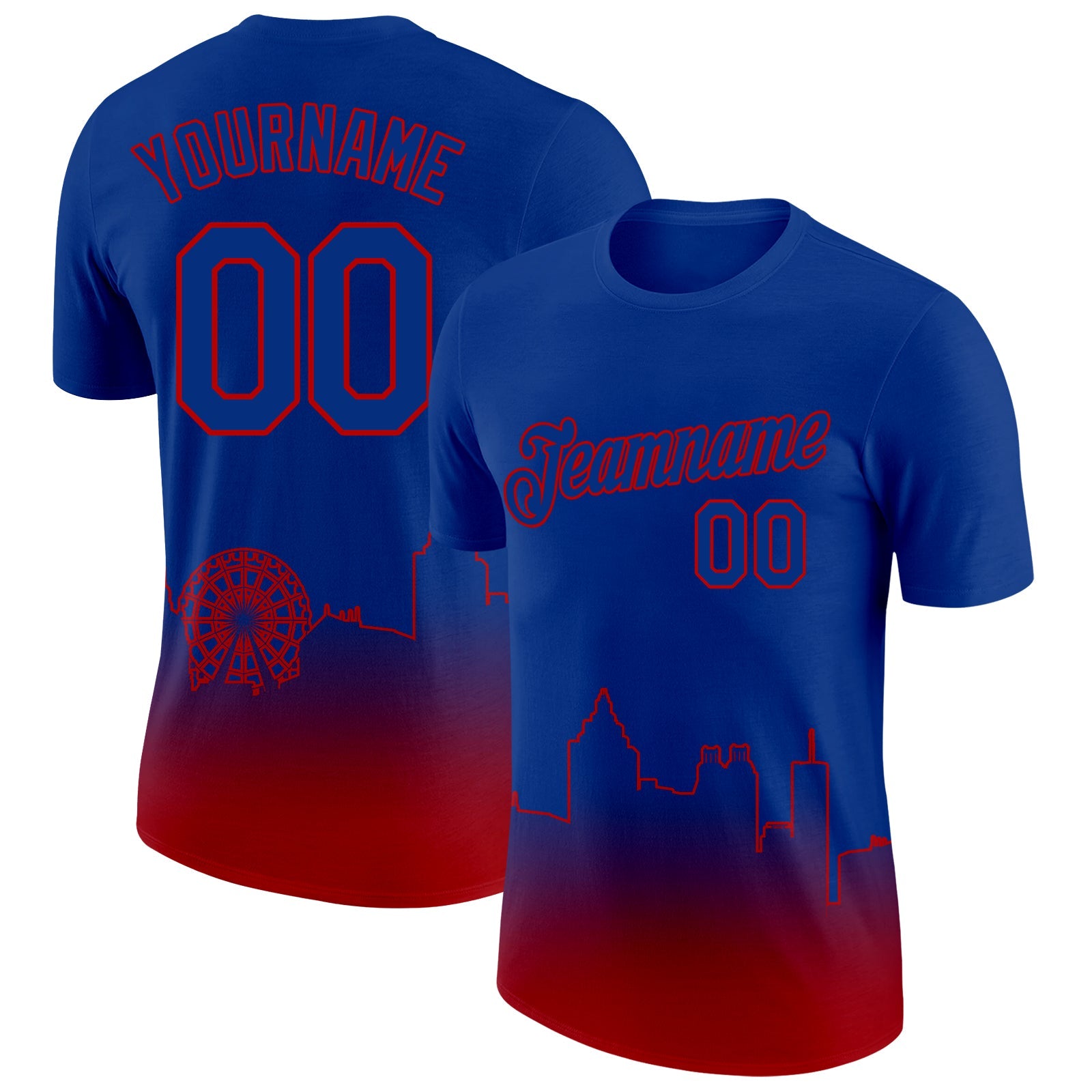 Custom Royal Red 3D Atlanta City Edition Fade Fashion Performance T-Shirt