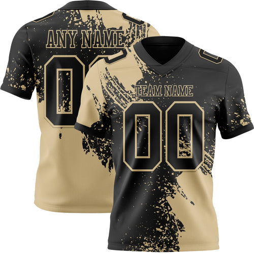 Custom Black Vegas Gold 3D Pattern Abstract Brush Stroke Authentic Football Jersey