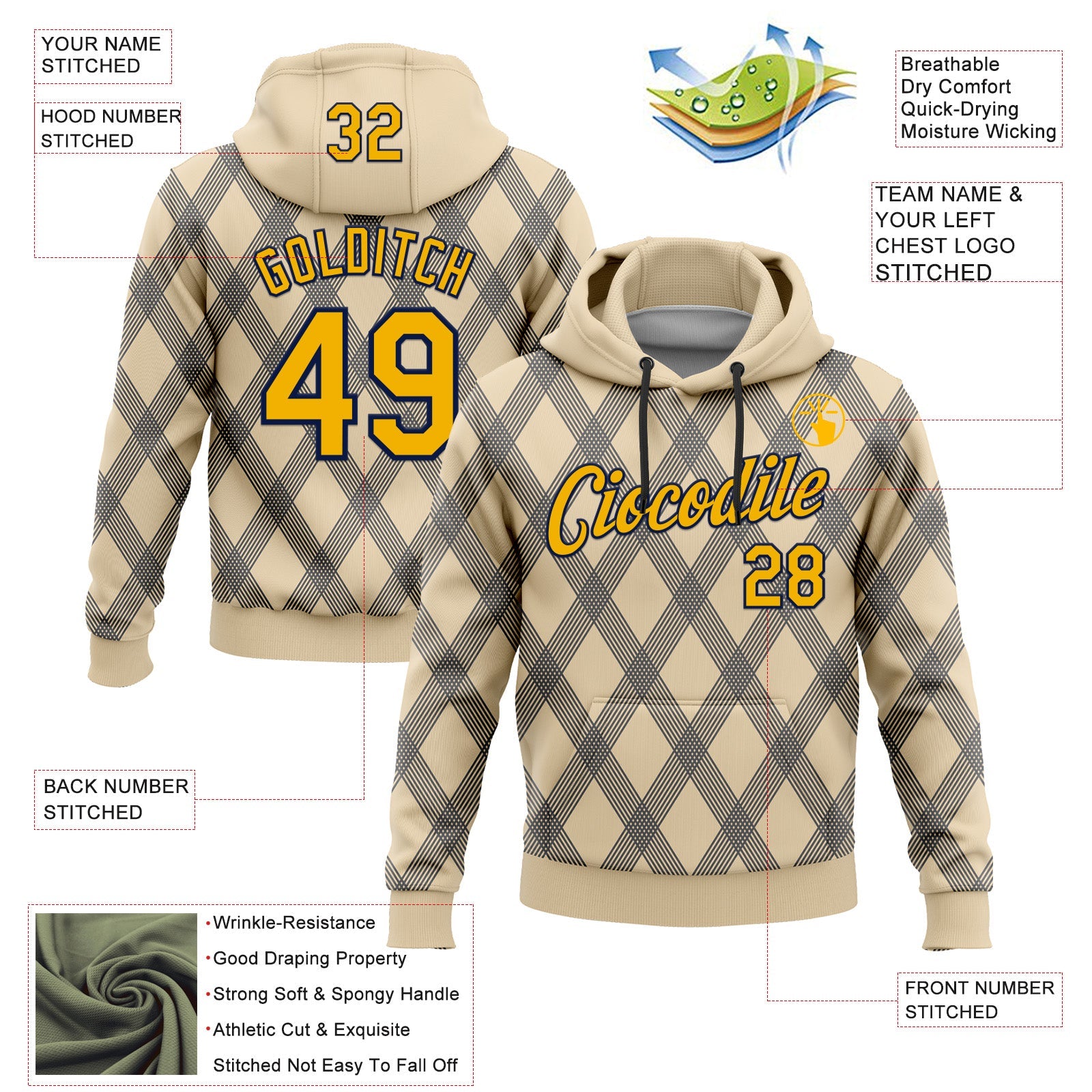 Custom Stitched City Cream Gold Steel Gray-Navy 3D Pattern Design Line Geometric Shape Sports Pullover Sweatshirt Hoodie