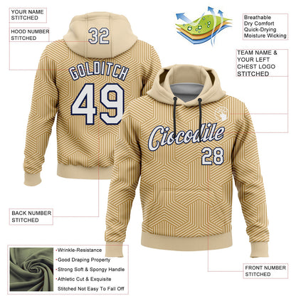 Custom Stitched City Cream White Old Gold-Navy 3D Pattern Design Line Geometric Shape Sports Pullover Sweatshirt Hoodie