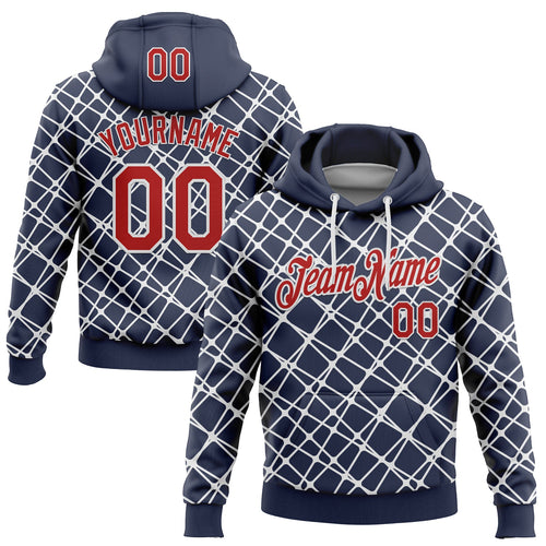 Custom Stitched Navy Red-White 3D Pattern Design Abstract Network Line Sports Pullover Sweatshirt Hoodie