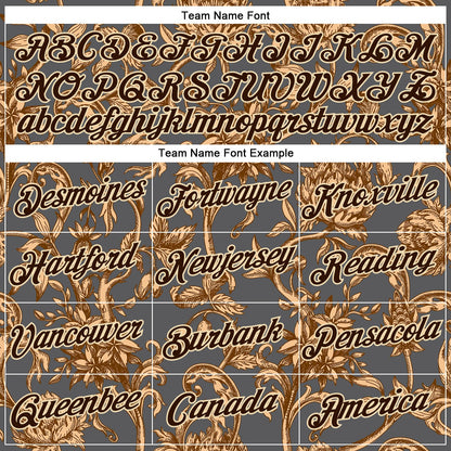 Custom Stitched Steel Gray Brown-Cream 3D Pattern Design Golden Subtle Floral Sports Pullover Sweatshirt Hoodie