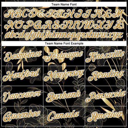 Custom Stitched Black Old Gold-White 3D Pattern Design Golden Subtle Floral Sports Pullover Sweatshirt Hoodie