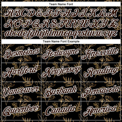 Custom Stitched Black Brown-White 3D Pattern Design Golden Subtle Floral Sports Pullover Sweatshirt Hoodie