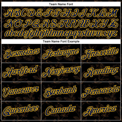 Custom Stitched Black Navy-Gold 3D Pattern Design Golden Subtle Floral Sports Pullover Sweatshirt Hoodie