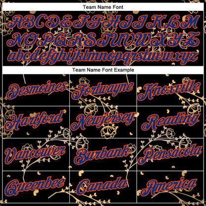 Custom Stitched Black Royal-Orange 3D Pattern Design Golden Subtle Floral Sports Pullover Sweatshirt Hoodie