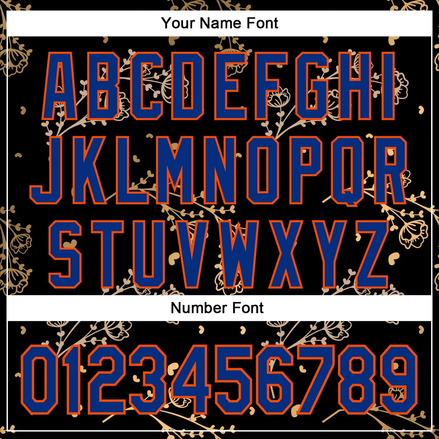 Custom Stitched Black Royal-Orange 3D Pattern Design Golden Subtle Floral Sports Pullover Sweatshirt Hoodie