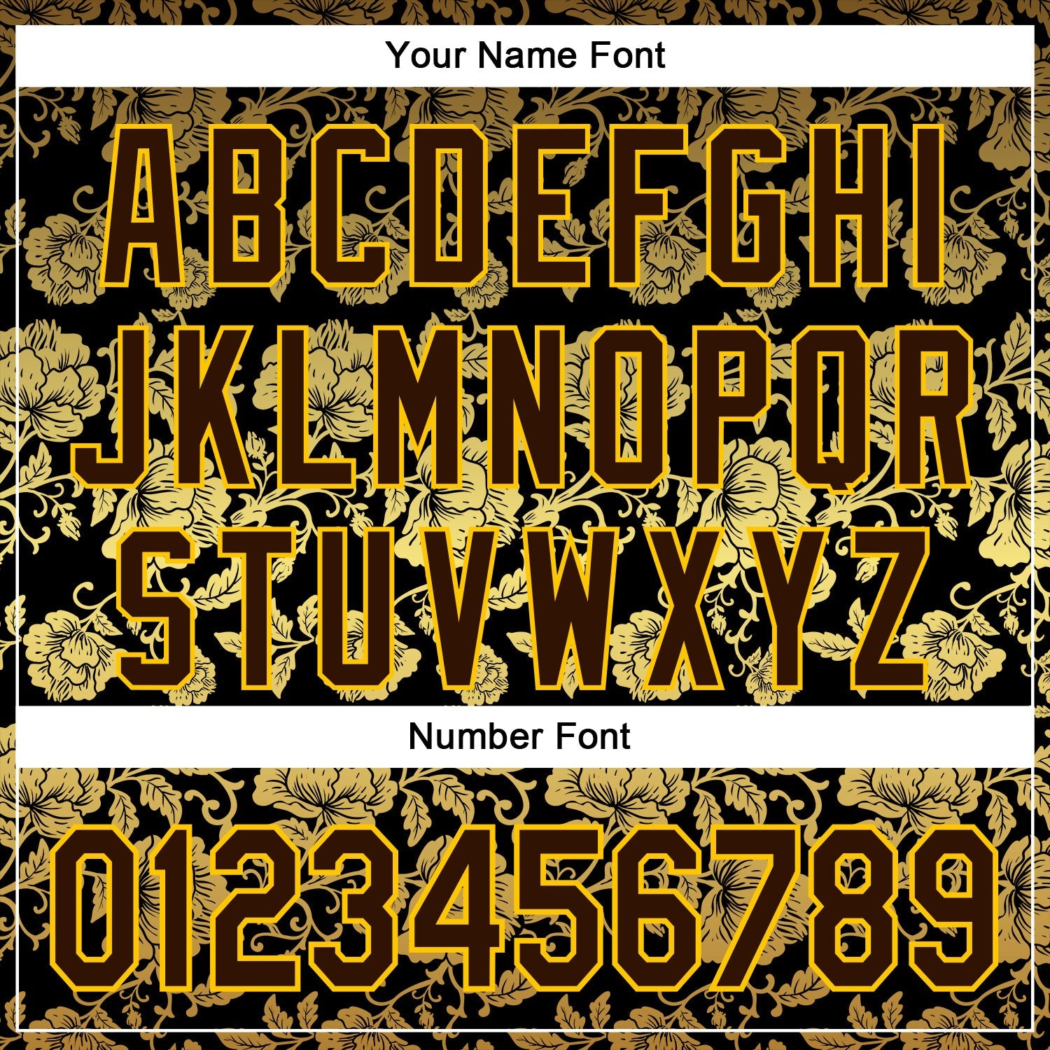 Custom Stitched Black Brown-Yellow 3D Pattern Design Golden Subtle Floral Sports Pullover Sweatshirt Hoodie