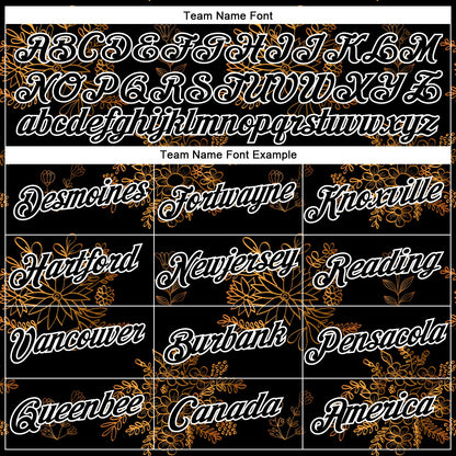 Custom Stitched Black White 3D Pattern Design Golden Subtle Floral Sports Pullover Sweatshirt Hoodie