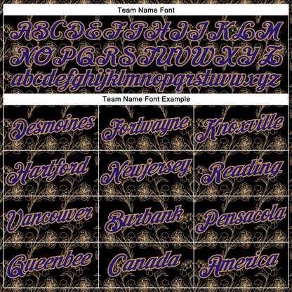 Custom Stitched Black Dark Purple-Old Gold 3D Pattern Design Golden Subtle Floral Sports Pullover Sweatshirt Hoodie