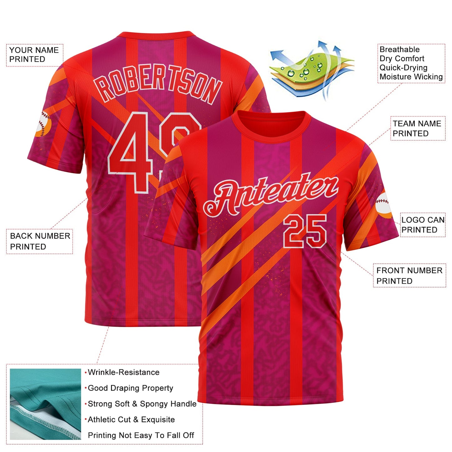 Custom Red Fire Red-White 3D Pattern Design Neon Stripe Sportswear Performance T-Shirt