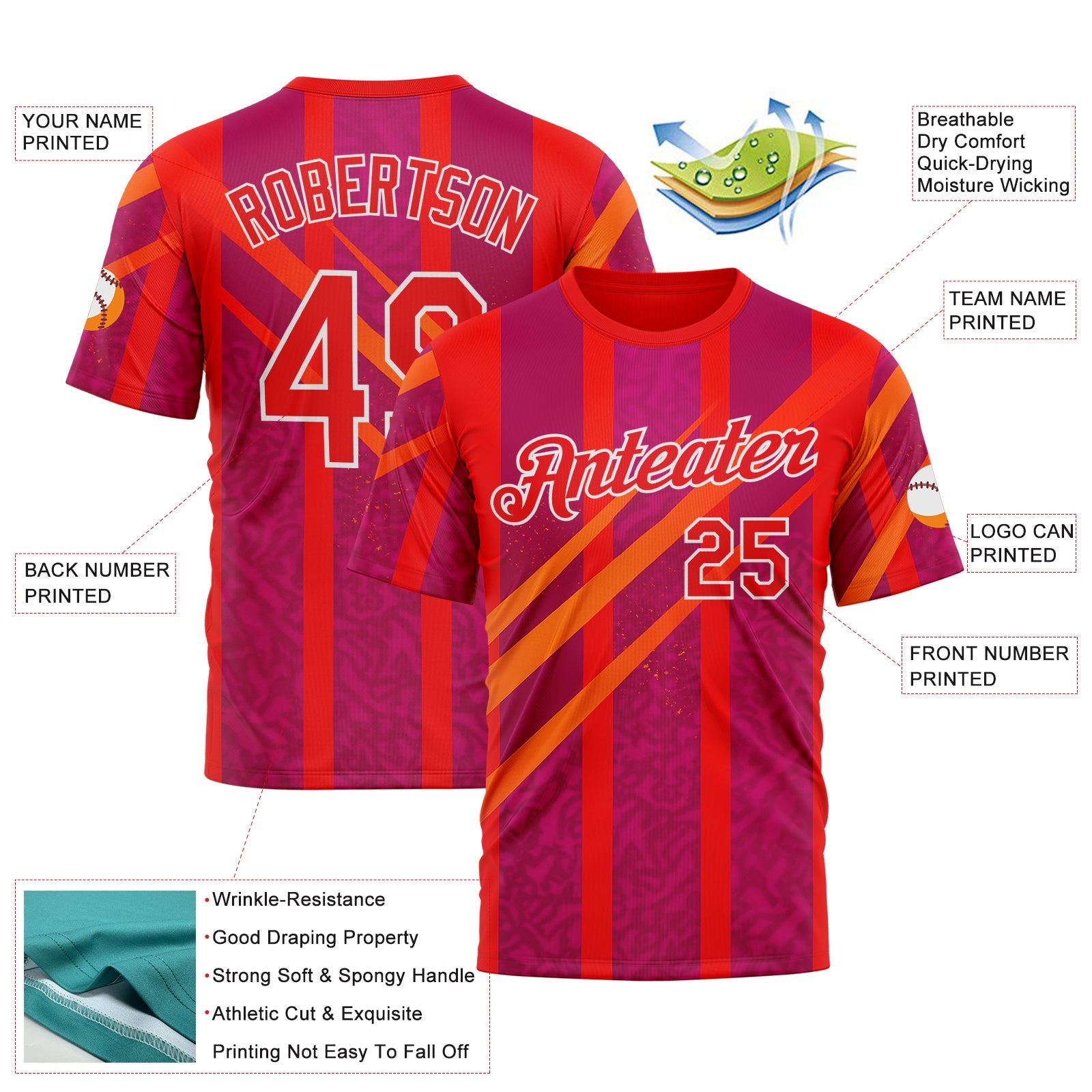 Custom Red Fire Red-White 3D Pattern Design Neon Stripe Sportswear Performance T-Shirt
