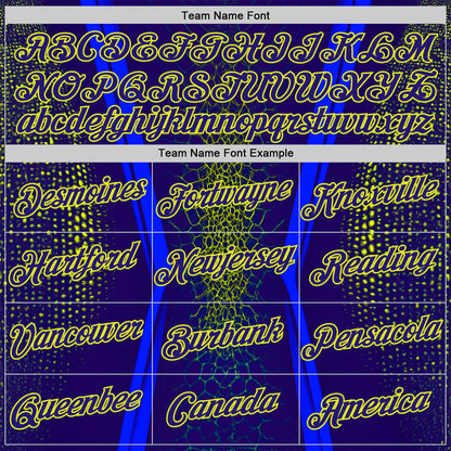 Custom Blue Dark Purple-Neon Yellow 3D Pattern Design Abstract Net Sportswear Performance T-Shirt